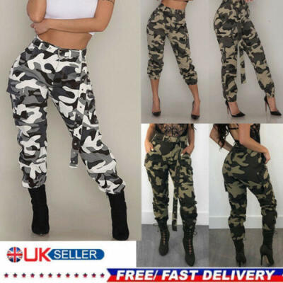 

Womens Camo Cargo Trousers Casual Military Army Combat Camouflage Pants SZ 6-16