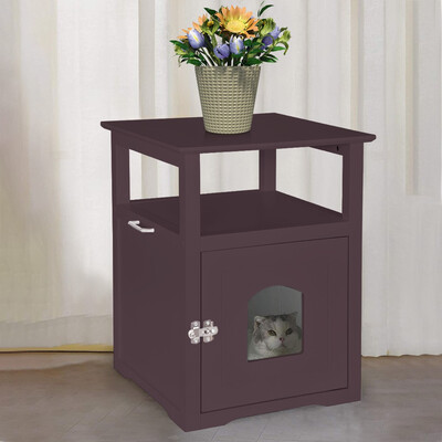 

Gobestart Decorative Cat House Side Table Pet Nightstand Crate Cat Litter Box Enclosures