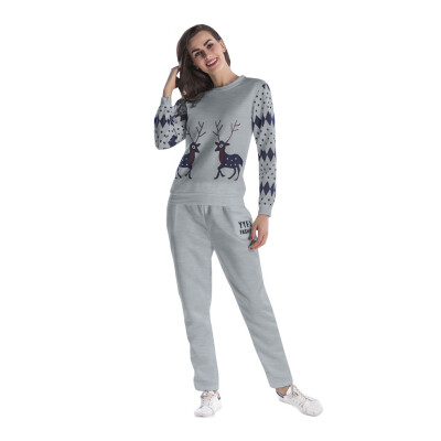 

Toponeto Womens O-neck Long Sleeve Pullover Print Sports Suit Sweatshirt Blouse And Pant