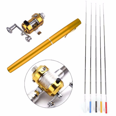 

New Metal Portable Pocket Telescopic Mini Fishing Pole Pen Shape Folded Fishing Rod With Reel Wheel Hot Sale Dropshipping