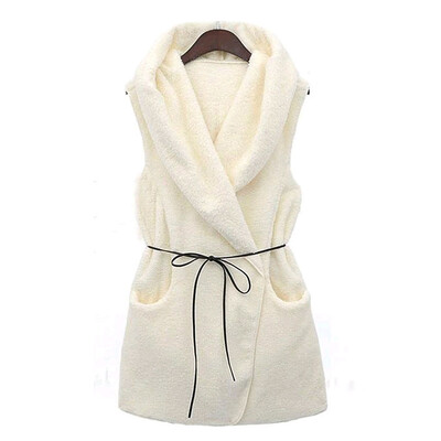 

Women Fashion Solid Color Casual All-match Warm Lamb Sleeveless Bow-knot Decoration Sweater Vest Jacket