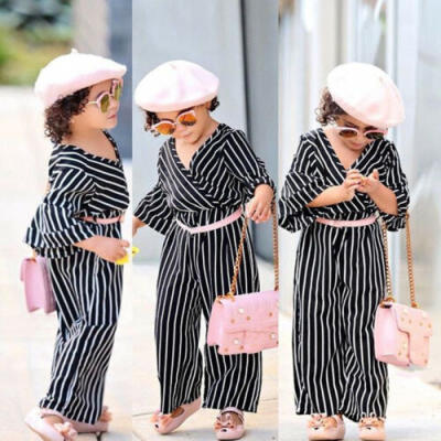 

2pcs Toddler Baby Girl Striped Romper Bodysuit Jumpsuit Pants Outfits Clothes US