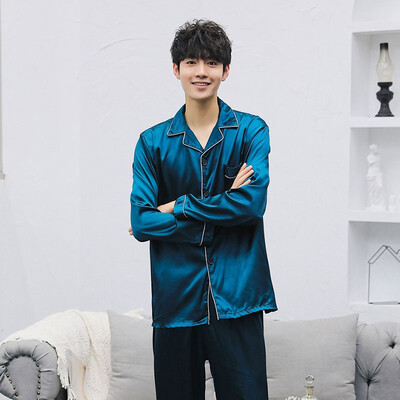 

Autumn Pajama Sets Ice Silk Satin New Cardigan Long-sleeved Men Women Pajama Brand Quality Couple Pjs Home Suit Spring Sleepwear
