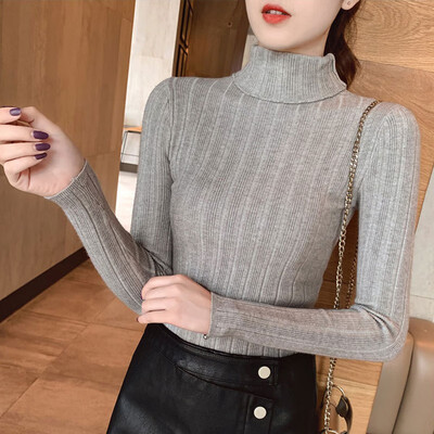 

Autumn Winter New Slim Solid Color Women Sweaters Casual Turtleneck Long-sleeved Knit T-shirt Tops