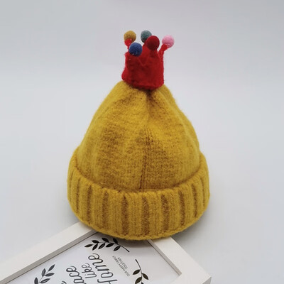 

Boys Girls Cute Autumn Winter Warm Kids Baby Crown Design Hats Wool Hemming Caps