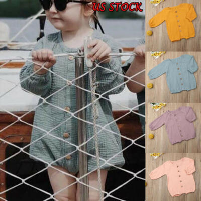 

Newborn Baby Girls Clothes Romper Tops Jumpsuit Button Plain Bodysuit Outfit
