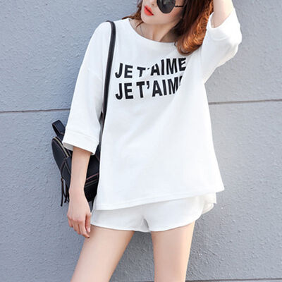 

Summer Cotton Casual Tracksuit for womens Clothes Two Piece Set Suits Short Sleeve Letter T Shirt Crop TopsShorts Pants
