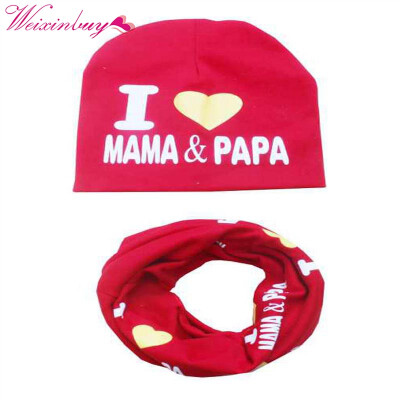 

Baby Hat Set I Love Mama Papa Print Cotton Cap Winter Hats Newborn Children Scarf Collar Boys Beanie Kids Cap