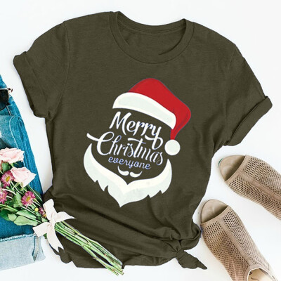 

Tailored Womens Christmas Letter Printed Round Neck Short Sleeve T-shirts Tops Blouse