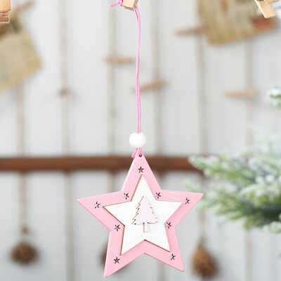 

1Pcs New Christmas Decoration Pink Angle Elk Wooden Star Hanging Pendant Creative Christmas Tree Ornaments Hanging Gifts