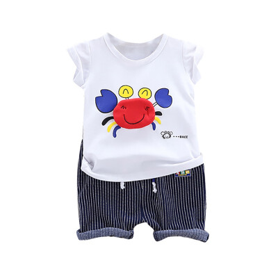 

Cute Cartoon T-shirt For Baby Boy Clothes Set Summer Cartoon Crab Printed Short Sleeve T-shirt Round Collar Casual TopsPants