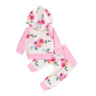 

Two-piece Baby Girl Flower Sets Spring Autumn Casual Printing Long Sleeve Hoodie And Trousers Kids Outfit Set 0-2Y