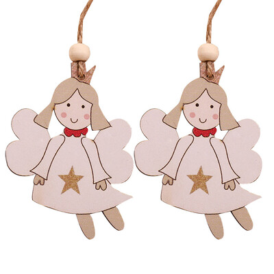

Gobestart 2PC Wooden Hanging Christmas Santa Snowman Angel Ornament Xmas Party Home Decor