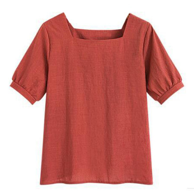 

2018 Women Summer Square Neck Cotton&Linen Blouses Female Short Sleeves OL Shirts Fashion Casual Elegant Solid Color Blouse