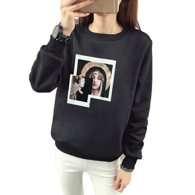 

2018 Autumn Fashion Print Loose O-neck Long Sleeve Pullovers Women Hoodies Thickening Plus Velvet Wild Autumn Sweatshirts Female
