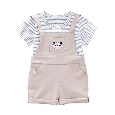 

Baby Boy Clothes Summer Baby Boys Girls Short Sleeve Stripe Letter Print T-shirtSuspender Pants Children Casual Outfits Sets