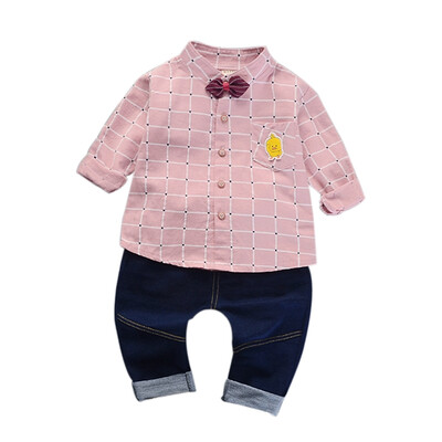 

Baby Boy Clothes 2Pcs Cotton Fashion Plaid Print Long Sleeve Shirt Blouse Denim Trousers Casual Outfits Clothes