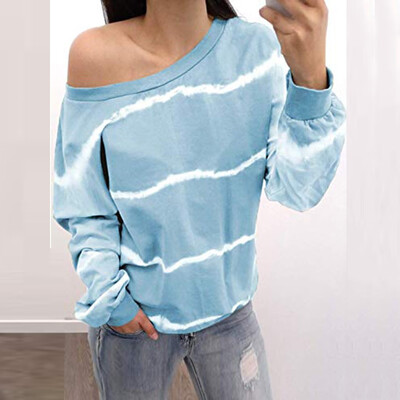 

Tailored Womens Sweatshirt Long Sleeves Striped Print Tie Dyed Pullover Oversized Tops
