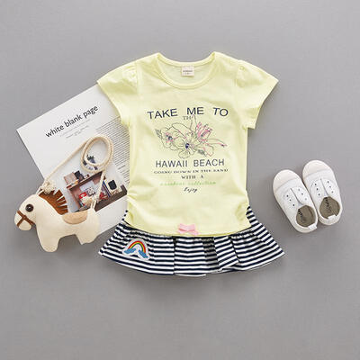

Baby Girls Sets Floral Short Sleeve Dress Two-Piece Children Girl Clothing Kids Costume