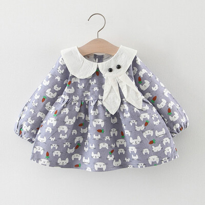 

New Autumn Baby Dresses Casual Cartoon Animal Pattern Long Sleeve Dress Baby Girls Kids Toddler Pageant Sundress