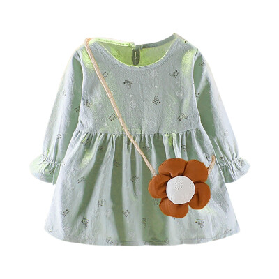 

2Pcs Baby Girls Dress Sets Kids Cartoon Rabbit Pattern Longs Sleeve Dresses Casual Sundress With Bag