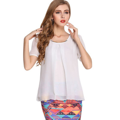 

Womens Short Sleeve Chiffon Tops&Blouse Office Lady Sequined Puff sleeve Blouses Summer O-neck Blus Top Women Clothing