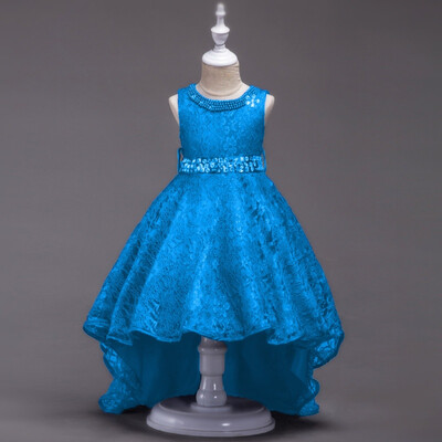 

3-14Y Flower Girl Trailing Bridal Gowns High Quality Girl Pearl Brilliant Tutu Dress Lace Long Princess Dress Party