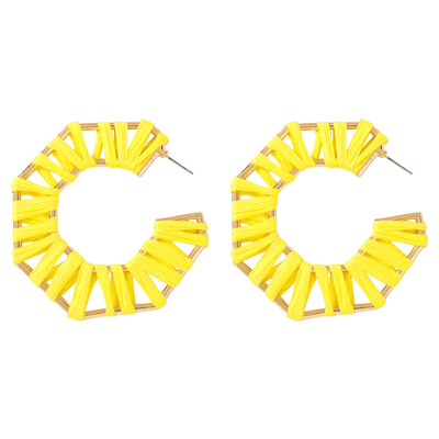 

Colorful Rattan Hoop Earrings Handmade Bohemian Statement Earrings Rainbow Geometric Dangle Earrings for Women Girls