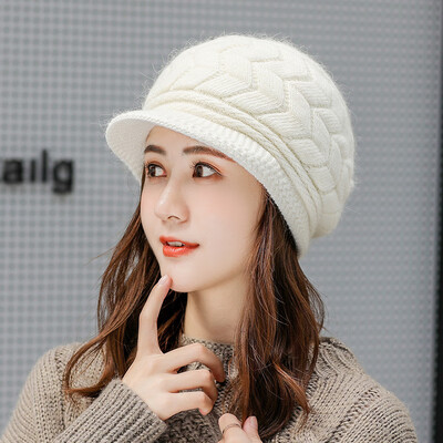 

2019 new rabbit hair hat ladies autumn&winter cap knitted hat warm solid color beret factory direct sales