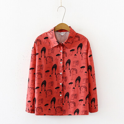 

Women Tops&Blouses Casual Buttons Loose Print Long Sleeve Womens Shirt Blouse blusas mujer de moda