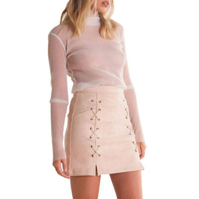 

Autumn winter new high waist PU faux leather Women Skirt black Nude Straps real photo Faldas New