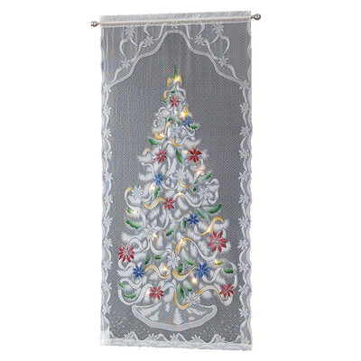 

Delicate Christmas Tree Pattern Flash String Lace Window Room Curtain With LED Light Valance Home Christmas Decoration Supplies