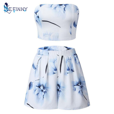 

Summer Sexy Female Casual Printing Strapless Short Coat Chiffon Shirt Shorts Womens Sets Comfortable Self-cultivation
