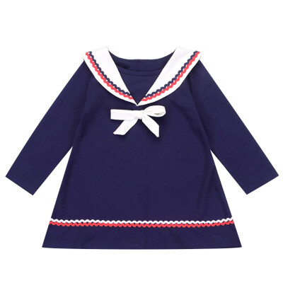 

Autumn Casual Baby Girls Wave Print Long Sleeve Bowknot Design Dress Kids Toddler Princess Dresses