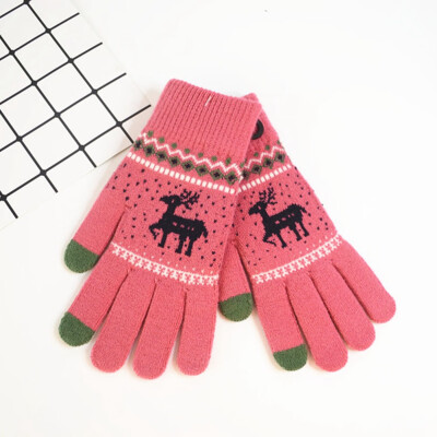 

Christmas Cute Deer Thicken Gloves Women Winter Warmer Touch Screen Mittens