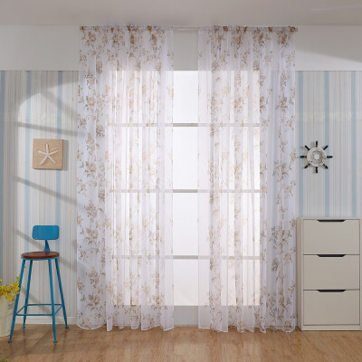 

Toponeto Leaves Sheer Curtain Tulle Window Treatment Voile Drape Valance 2 Panel Fabric