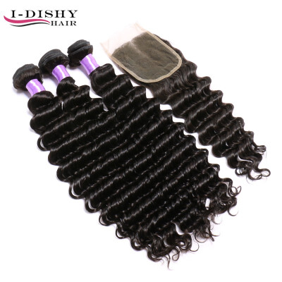 

10A Human Hair Bundles With Closure Brazilian Deep Wave 3 Bundles With Closure Brazilian Virgin Hair With Closure 1B Color 44 Lac