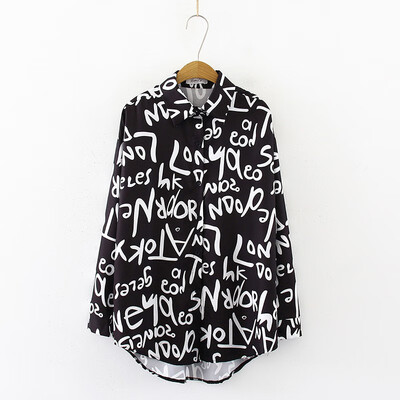

Blouse Women Letters Printing Blouses Fashion Ladies Chic Turn Down Collar Button Long Sleeve Shirt Tops blusas mujer moda shirt