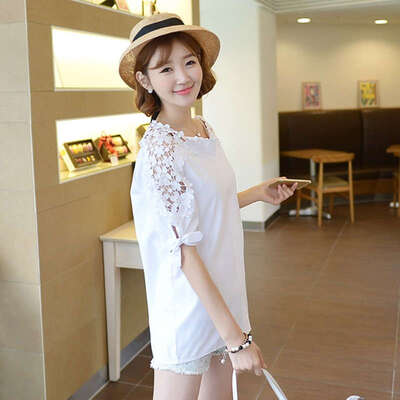 

New Hollow Lace Half Sleeve Shirt Women Spring&Summer Strapless Off Shoulder Thin Shirt