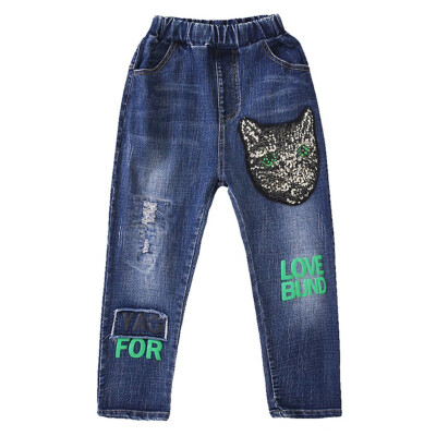 

Summer Autumn Baby Girls Jeans Pants Toddlers Infant Kids Denim Pants Baby Cartoon Print Long Pants Trousers Bottoms