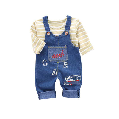 

Toddler Kids Baby Boys Sets Long Sleeve Striped T-ShirtSuspender Pants Trousers Baby Clothes Outfit Set 1-4T