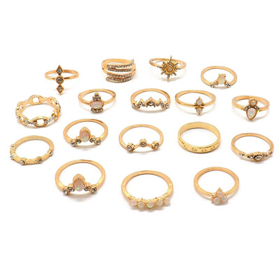 

Women Fashion Wedding Ring Gold Geometric Crystal Diamond Carved Anise Star Knuckle Ring Set Charm Party Jewelry Accessories