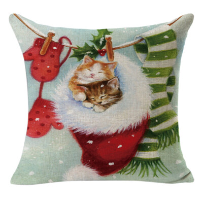 

〖Follure〗Christmas Linen Square Throw Flax Pillow Case Decorative Cushion Pillow Cover A