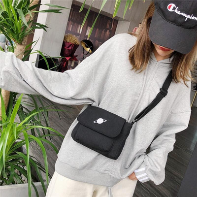

Women Canvas Totes Shoulder Pack Preppy Style Girls Handbag Crossbody Messenger Pack BlackWhite