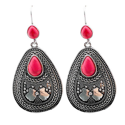 

Charm Exquisite Silver Natural Gemstone Red Turquoise Earrings Women Wedding Engagement Fine Jewelry Mothers Day Gift
