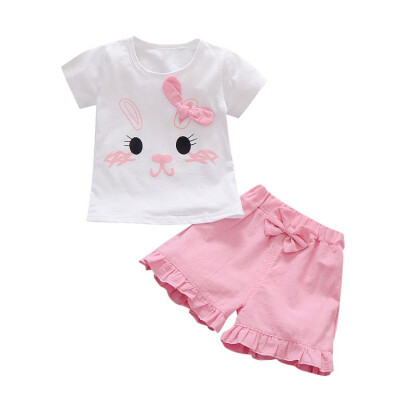 

Summer Baby Girl Casual Clothes Sets Cartoon Rabbit Print Short Sleeve T-shirt Tops Shorts Outfits Set