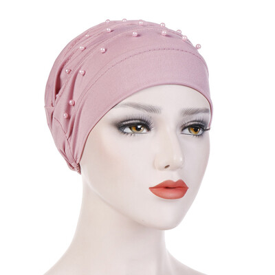 

Muslim Women Beads Elastic Turban Beanie Hat Cancer Chemo Cap Hijab Head Wrap India Hat