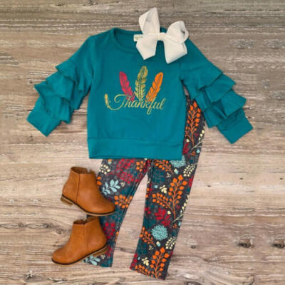 

Thanksgiving Infant Baby Girl Clothes Ruffle Tops T-shirtLeggings Pants Outfits