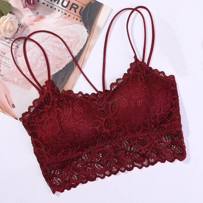 

Fashion Lace Flowers Detachable Chest Pad Hem Breathable Hollow Bra Tube Tops Femele Solid Color Underwear Camisoles Tops