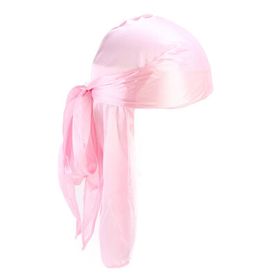 

13 Colors Unisex Long Tail Durag Silky Pirate Hat Solid Color Cancer Chemo Cap Hair Accessories